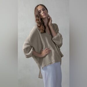 LUXMII Relaxed Pallocino Boho Top In Oatmeal‎